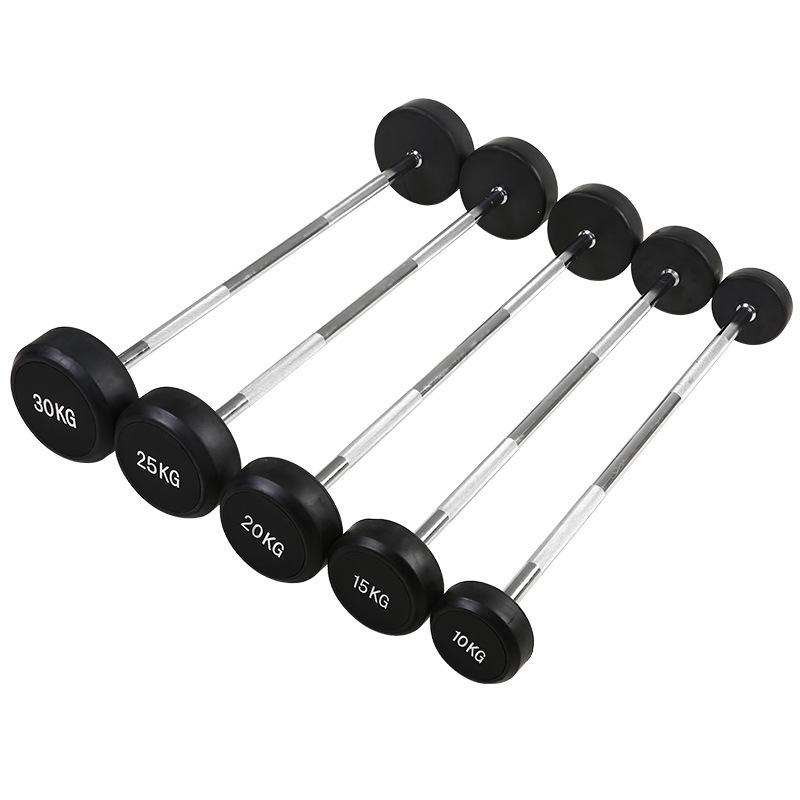 LongGlory Hot Sale Fixed Straight Rubber Barbell Commercial Gym Fitness Equipment Curl Rubber Barbell Factory Wholesale