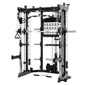 LongGlory Commercial Integrated Gym Trainer Power Rack Functional Barbell Weightlifting Half Cage Smith Machine