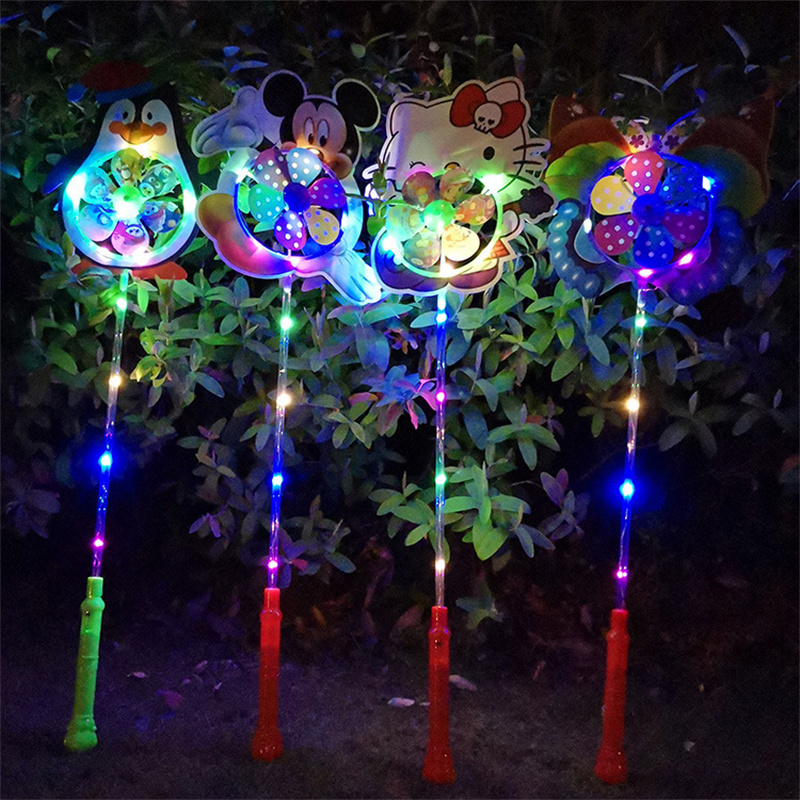 10 lights 2 sections handle glowing cartoon six-leaf windmill classic traditional toys outdoor park children's toys