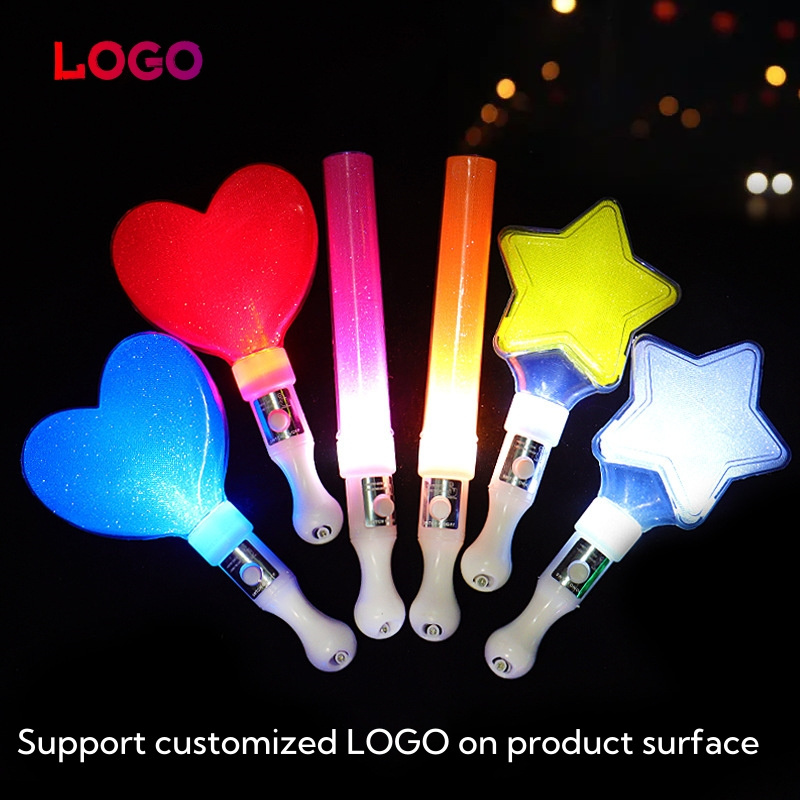 Factory direct sales Star glitter stick heart cheering stick glowing party decoration stick custom LOGO light up toy