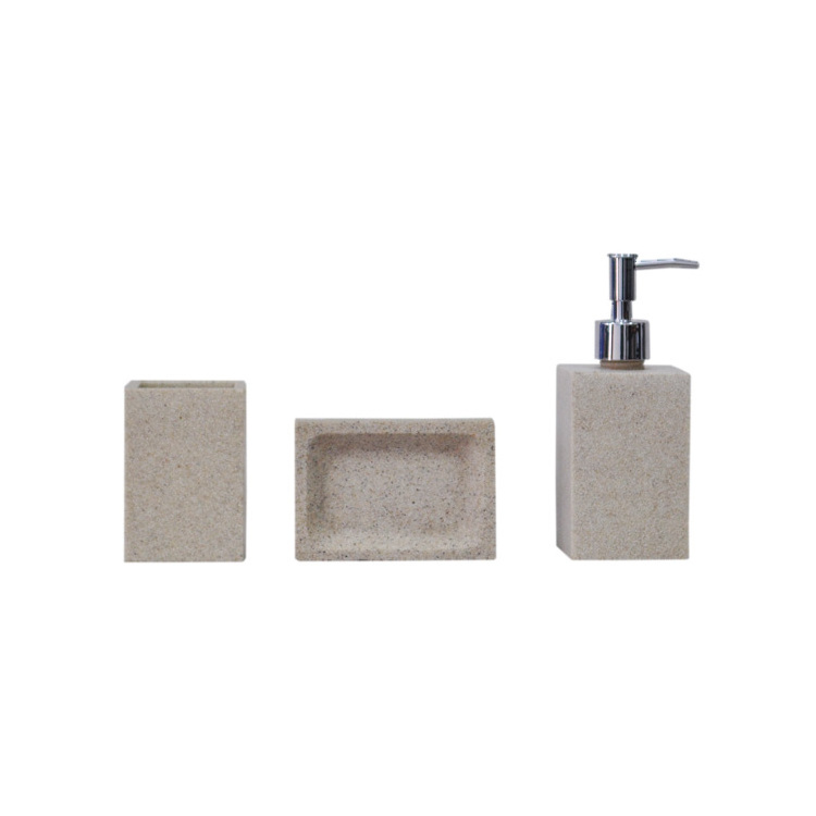 Eco friendly 3 piece concrete grey bathroom accessories set modern home decorative terrazzo soap dish with tray for sale