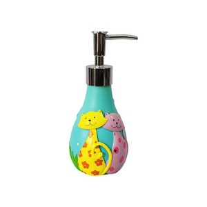 Eco friendly supermarket supplier resin fun flower soap dispenser with cats butterfly home decorative kids bathroom accessories