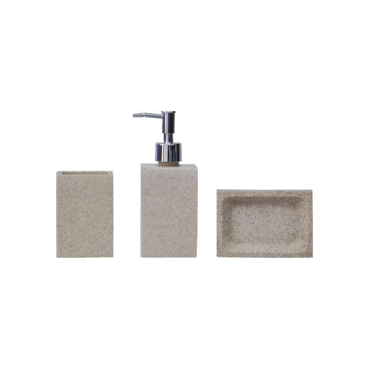 Eco friendly 3 piece concrete grey bathroom accessories set modern home decorative terrazzo soap dish with tray for sale