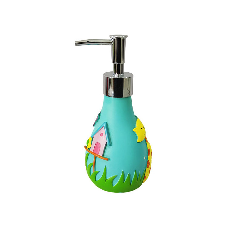 Eco friendly supermarket supplier resin fun flower soap dispenser with cats butterfly home decorative kids bathroom accessories