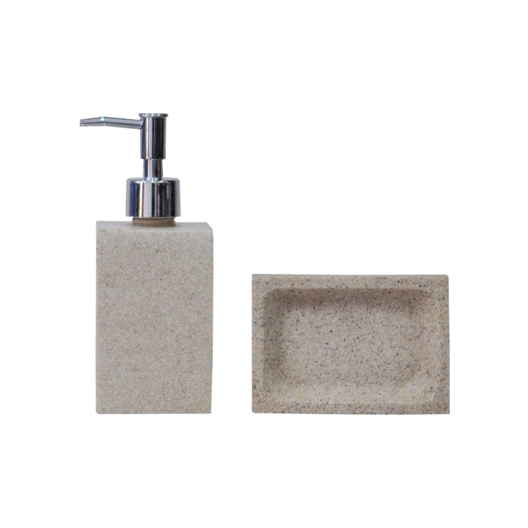 Eco friendly 3 piece concrete grey bathroom accessories set modern home decorative terrazzo soap dish with tray for sale