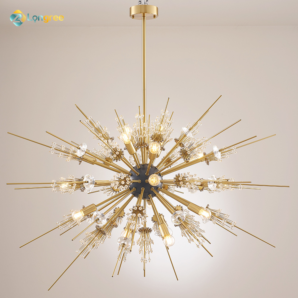 Longree Sputnik Chandelier 17-Lights Gold Starburst Crystal Chandelier Light Fixture for Living Room Bedroom Entryway Foyer