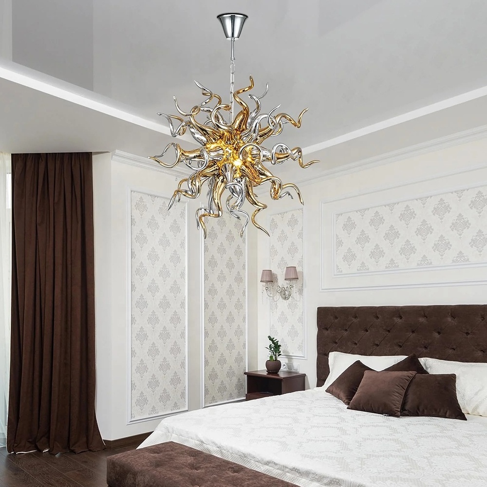 Longree Modern Sputnik Glass Chandeliers Golden N Chrome Silver D26Inch Pendant Light Fixture for Bedroom Restaurant Dining Room