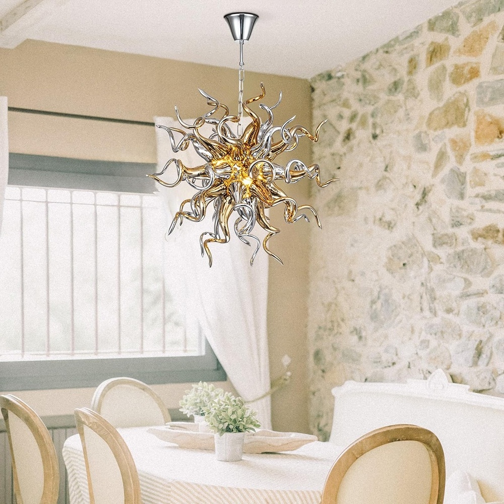 Longree Modern Sputnik Glass Chandeliers Golden N Chrome Silver D26Inch Pendant Light Fixture for Bedroom Restaurant Dining Room