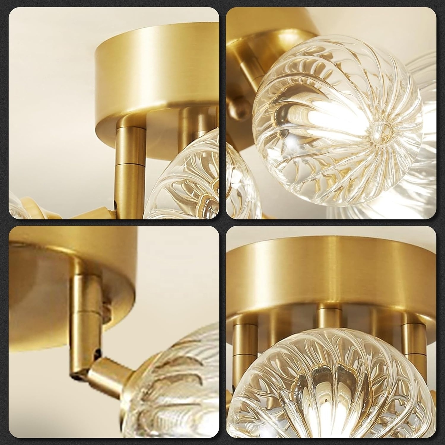 Longree Nordic Bubble Ball Swirled Ceiling Light Fixture 6-Light Gild Brass Clear Blown Glass Small Chandelier for Bedroom Entry