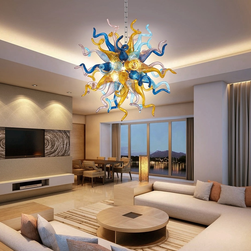 New Designer Art Chandelier Hand Blown Glass Vintage Modern Chandeliers Hanging Pendant Ceiling Light Fixture for Bedroom Island