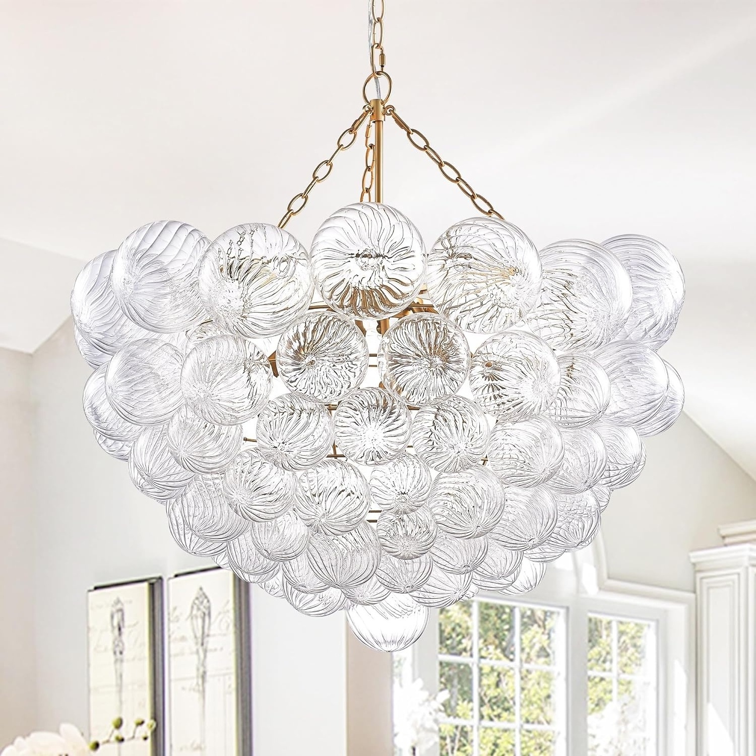 Longree Clear Glass Globe Chandelier Post Modern Ceiling Pendant Lighting Hanging Lamps for Living Room Dining Room Bedroom