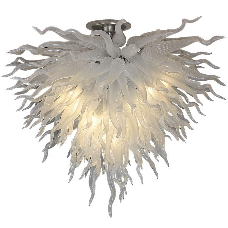 Classic White Chandelier Ceiling Mounted 32inches Hand Blown Glass Chandelier Light Fixture for Home Living Room