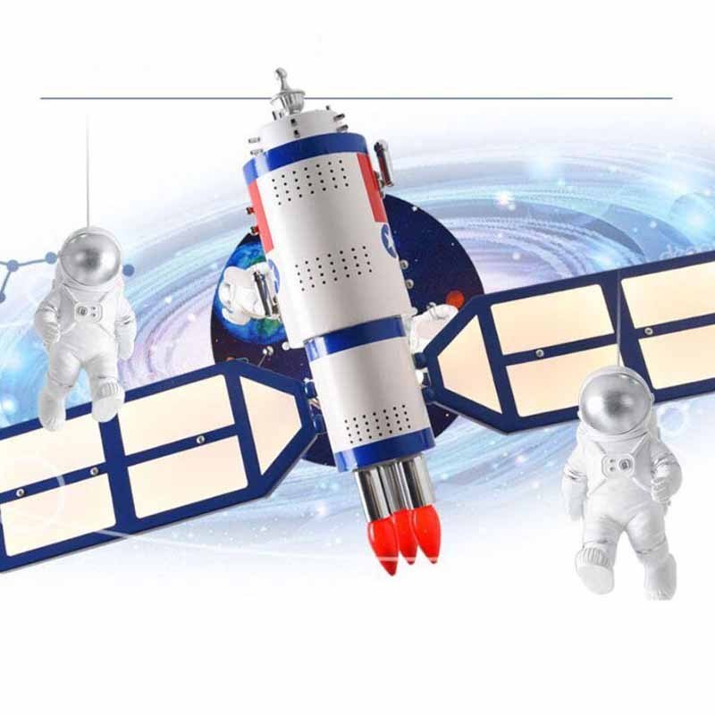 Children's Room Space Satellite Chandelier Remote Control Lighting Fixture for Kids Bedroom Nursery Cartoon Hanging Lamp