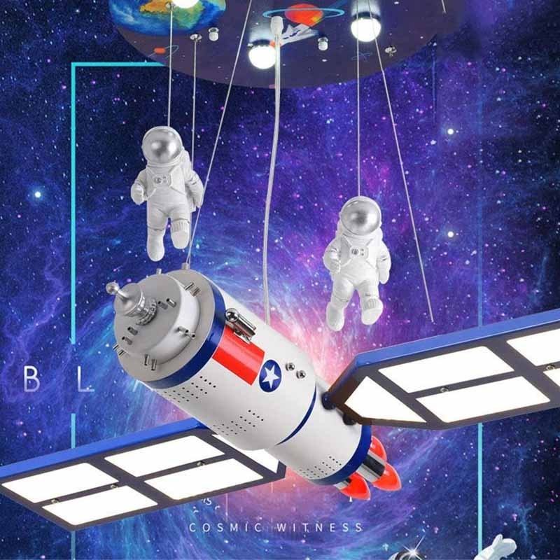 Children's Room Space Satellite Chandelier Remote Control Lighting Fixture for Kids Bedroom Nursery Cartoon Hanging Lamp