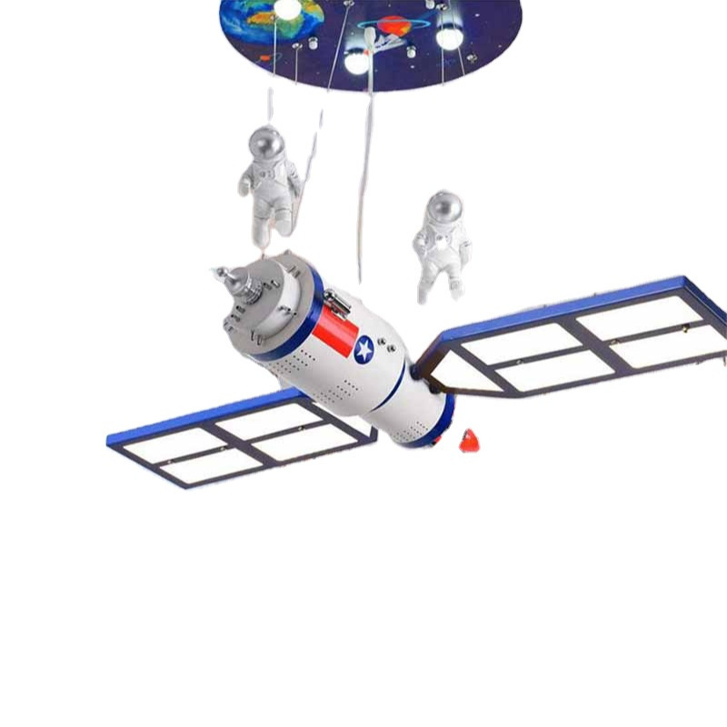 Children's Room Space Satellite Chandelier Remote Control Lighting Fixture for Kids Bedroom Nursery Cartoon Hanging Lamp