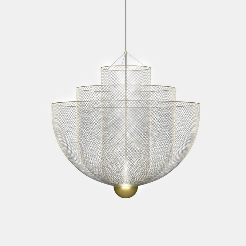 Nordic Dimmable LED Pendant Light Modern Design Metal Grid Meshmatics Ceiling Chandeliers Dining Hanging Lamp Suspension Fixture