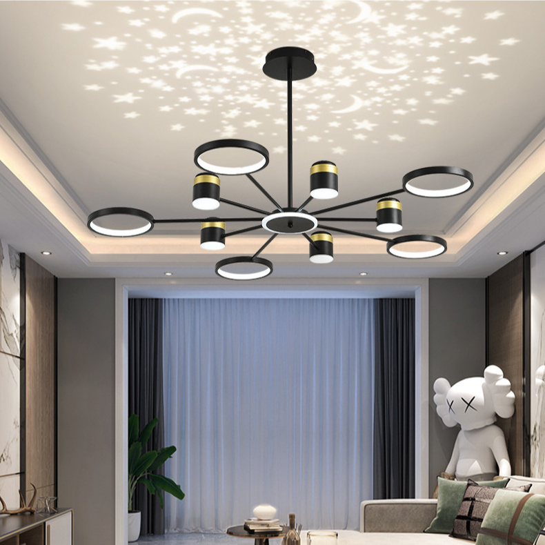 2022 LED Chandelier Lamp Modern Lustre For Home Living Room Pendant Light Star Moon Projection Indoor Lighting Fixture