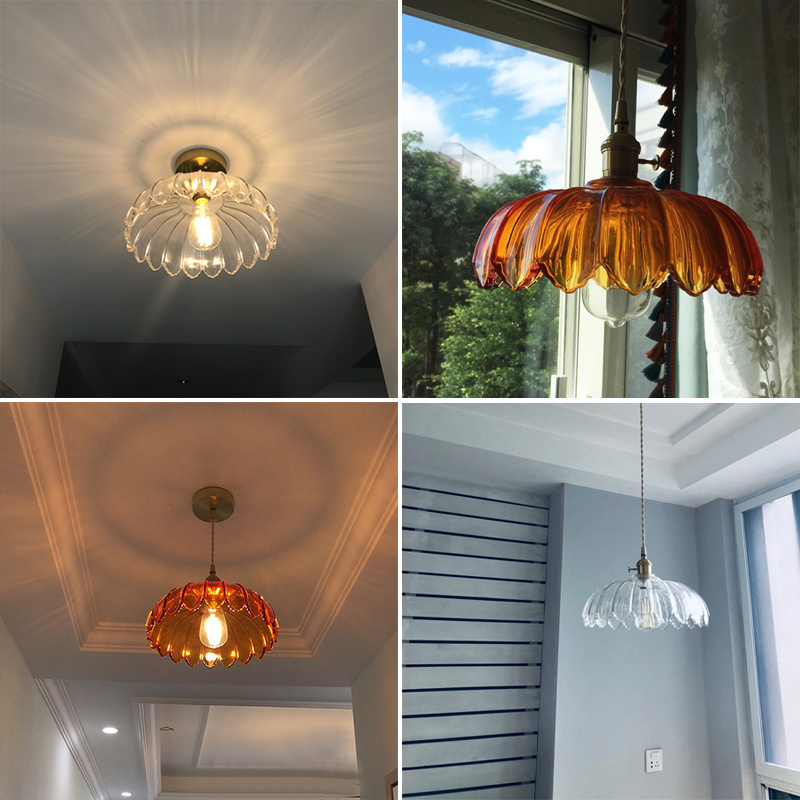 Modern Lotus Colorful glass pendant light kit dimmable led chandelier light bulb copper socket pendant light for staircase