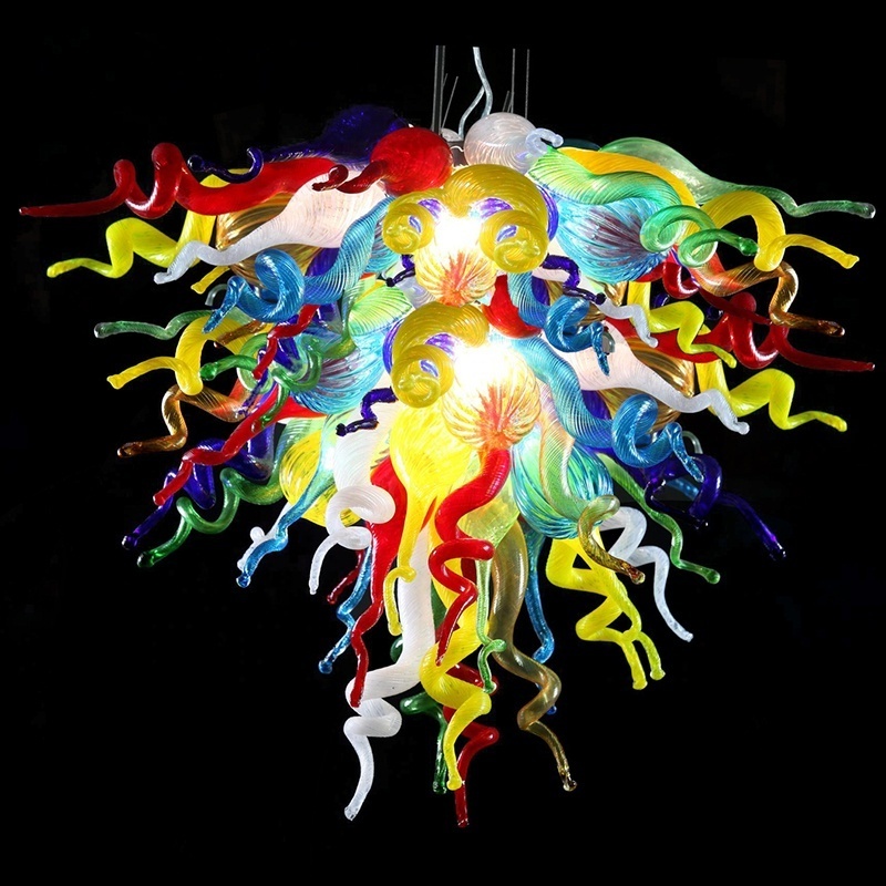 Modern Murano Glass Chandeliers 24 Inches Home Hanging Light Multi Color Led Hand Blown Glass Chandelier Light Fixtures