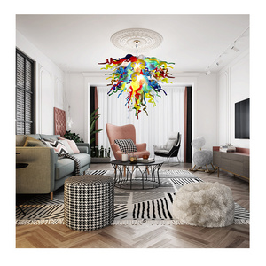 Modern Murano Glass Chandeliers 24 Inches Home Hanging Light Multi Color Led Hand Blown Glass Chandelier Light Fixtures