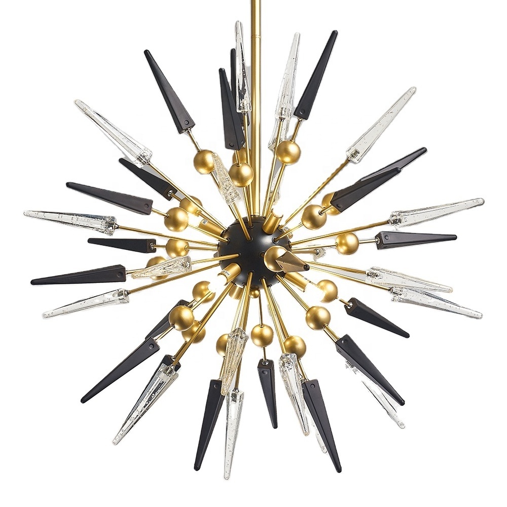 Modern Sputnik Chandeliers Black Clear Murano Blown Glass Brass Frame Pendant Lights Fixture for Dining Room Entrance Home Light