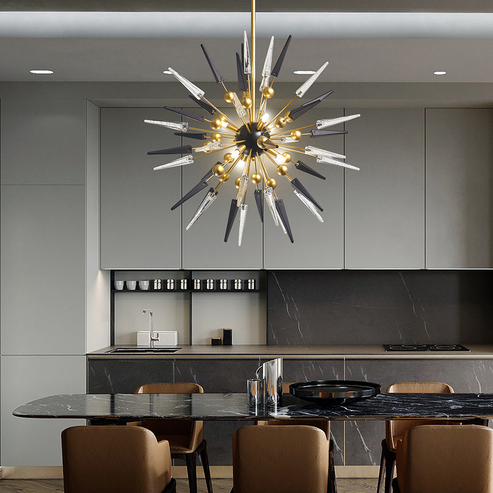 Modern Sputnik Chandeliers Black Clear Murano Blown Glass Brass Frame Pendant Lights Fixture for Dining Room Entrance Home Light