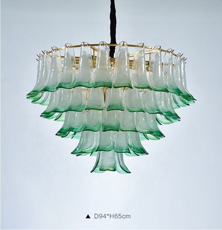 Italy Design Murano Glass Ceiling Lamp Tiers Round Green Leaf Chandelier Light Fixture for Bedroom Dining Room Bathroom Kitchen