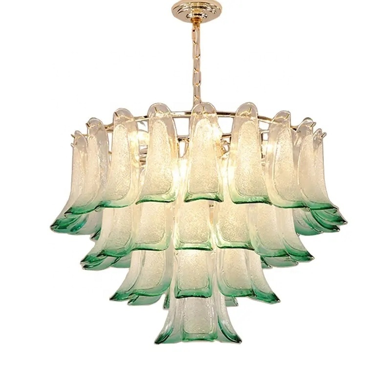 Italy Design Murano Glass Ceiling Lamp Tiers Round Green Leaf Chandelier Light Fixture for Bedroom Dining Room Bathroom Kitchen