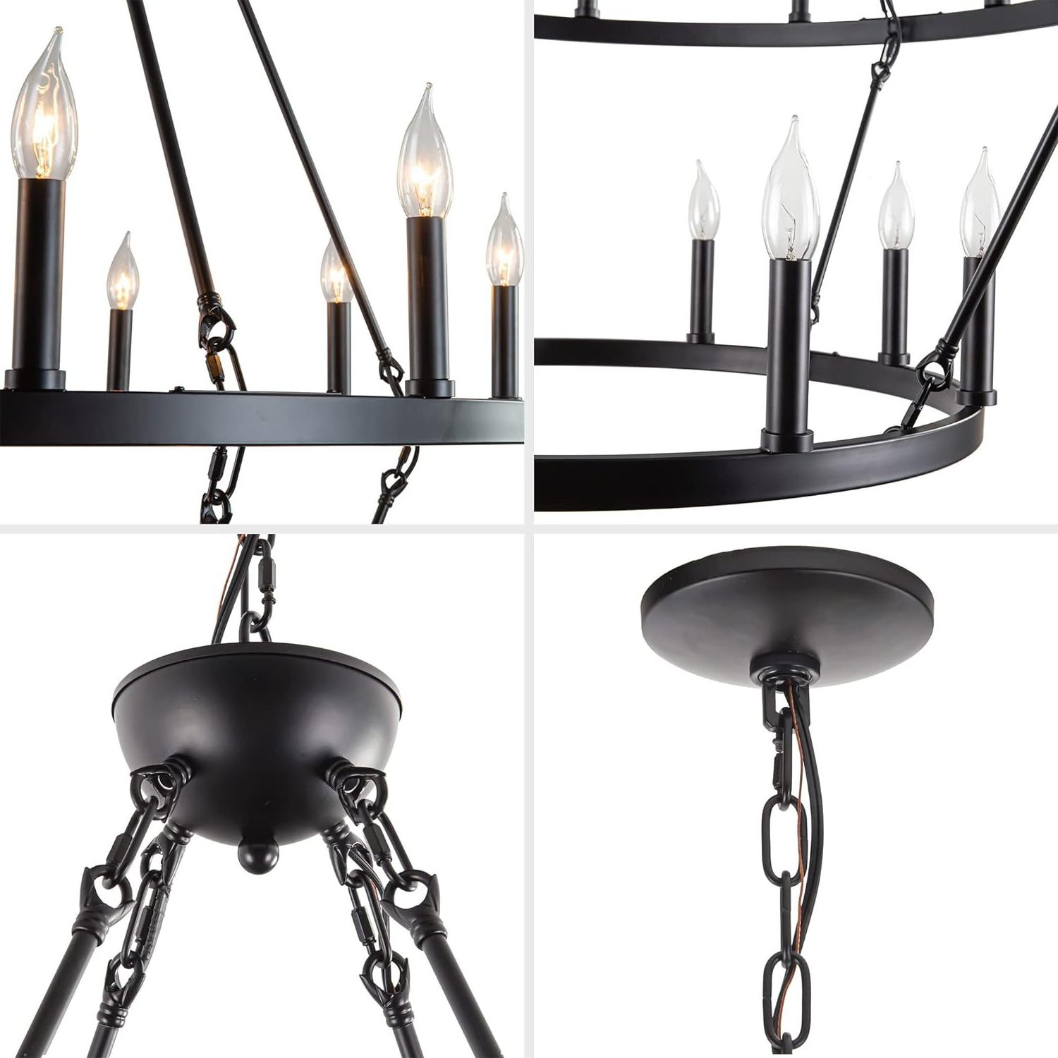 Black Wagon Wheel Chandelier 2 Tier 20-Light Large Farmhouse Chandelier Round Rustic Lighting Farmhouse Light Fixtures for Home