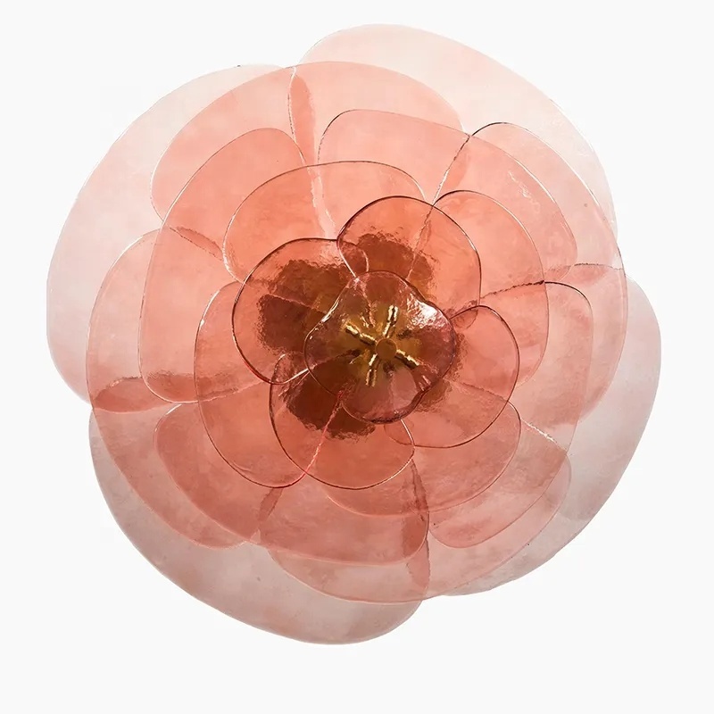 Modern Romantic Ceiling Haing Lamp Blossom Glass PInk Flower Chandelier Pendant Lighting for Girls Room Bedroom Living Room