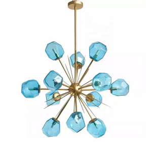 Modern Glass Sputnik Chandelier 12-Light Blue Gold Chandeliers Pendant Ceiling Light Fixture for Kitchen Dining Room Living Room