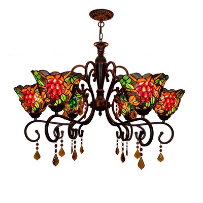 Red Grape Bedroom Bar Foyer Five Heads Chandelier Stained Lighting Tiffany Style Lamp Antique Lamps Tiffany Glass Pendant Light