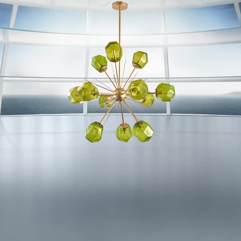 Green Chandelier Luster Light Fixture Modern 32in Foyer Chandelier Crystal Pendant Ceiling Light for Entryway Living Room Hall