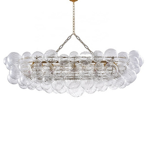 Longree Bubble Ball Chandelier Dining Room Gold Clear Rectangular Shape led Hanging Chandelier Light Fixtures for Home Kitchen