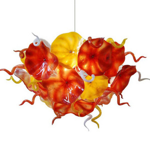 Italy Design Flower Plates Chandelier Lighting Orange Yellow Color Hand Blown Glass Chain LED Light Fixture Chandeliers