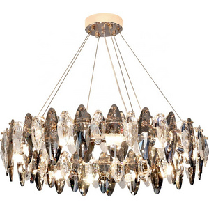 Modern Grey Crystal Chandelier Round Rectangular Lightings Crystal Chandelier for Bedroom Living Room Restaurant