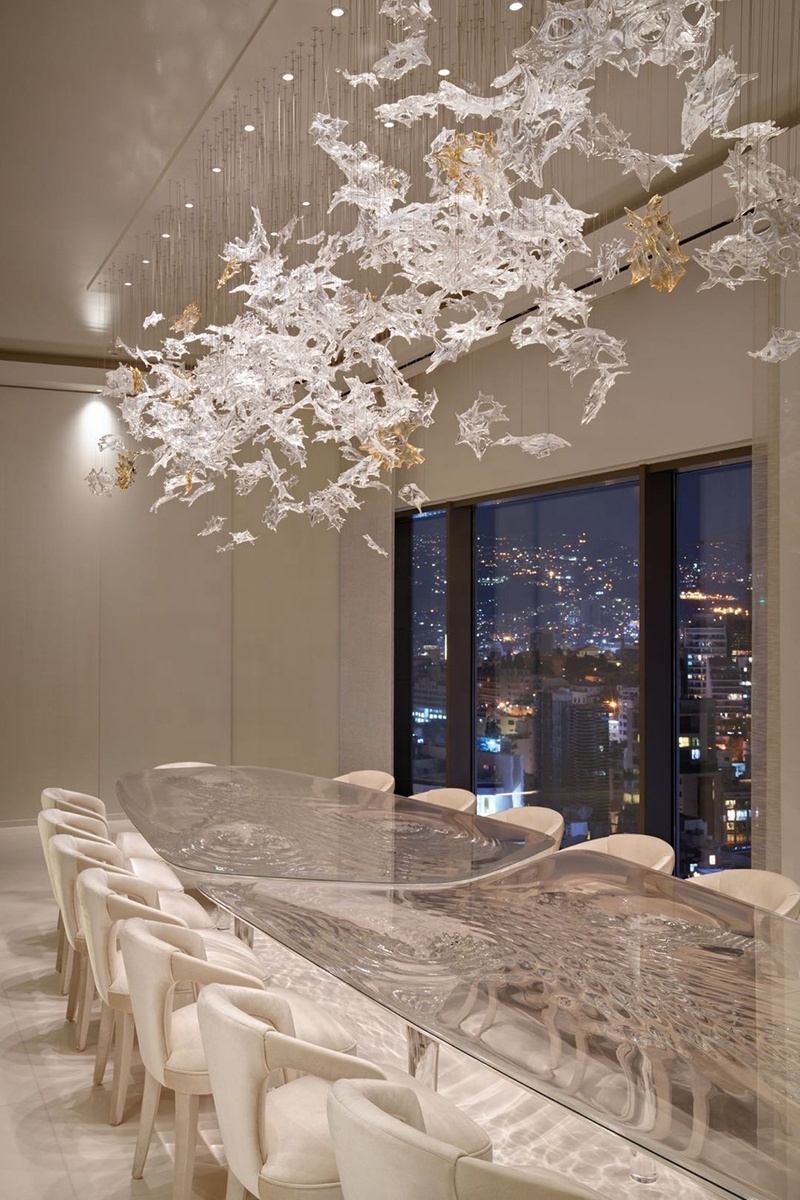 Luxury Crystal Maple Leaf Ceiling Mounted Light Murano Glass Amber Clear Leaves Chandelier for Living Room Dining Room