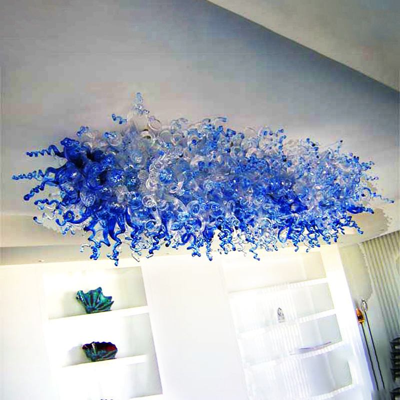 Modern LED Ceiling Lights Blue Blown Glass Chandeliers Fixture Living Room Dining Room Art Deco 40 Inches by 24 Inches European