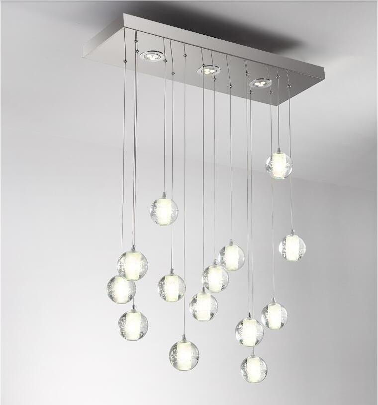 Modern Hanging Warm or White Clear Glass Bubbles Pendant Light G4 LED Ball Crystal Chandeliers for Staircase