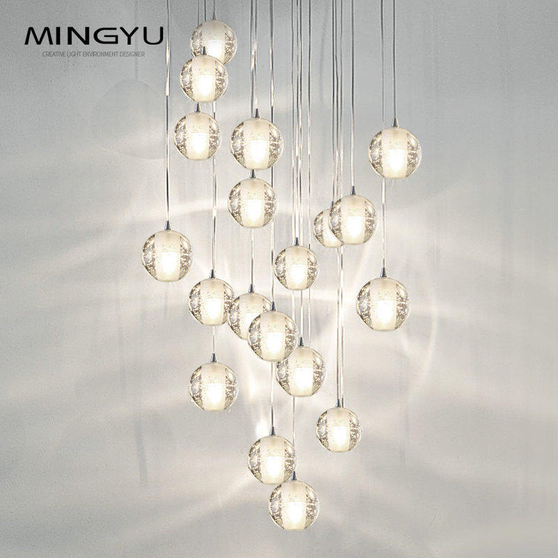 Modern Hanging Warm or White Clear Glass Bubbles Pendant Light G4 LED Ball Crystal Chandeliers for Staircase