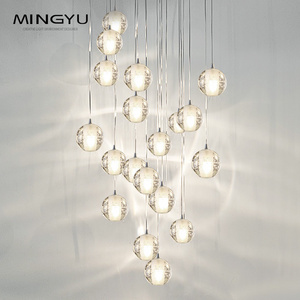 Modern Hanging Warm or White Clear Glass Bubbles Pendant Light G4 LED Ball Crystal Chandeliers for Staircase