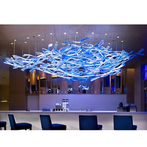 Luxury Blue Crystal Ceiling Lamp Hanging Murano Glass Chandelier Lighting for Banquet Hotel Bar