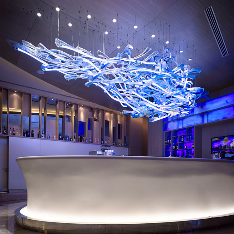 Luxury Blue Crystal Ceiling Lamp Hanging Murano Glass Chandelier Lighting for Banquet Hotel Bar