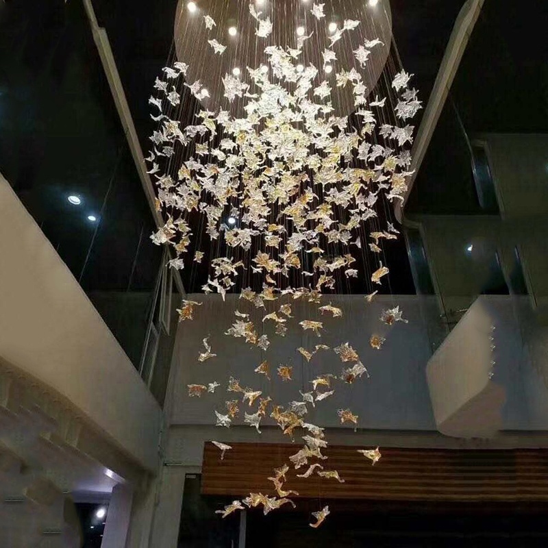 Luxury Crystal Maple Leaf Ceiling Mounted Light Murano Glass Amber Clear Leaves Chandelier for Living Room Dining Room