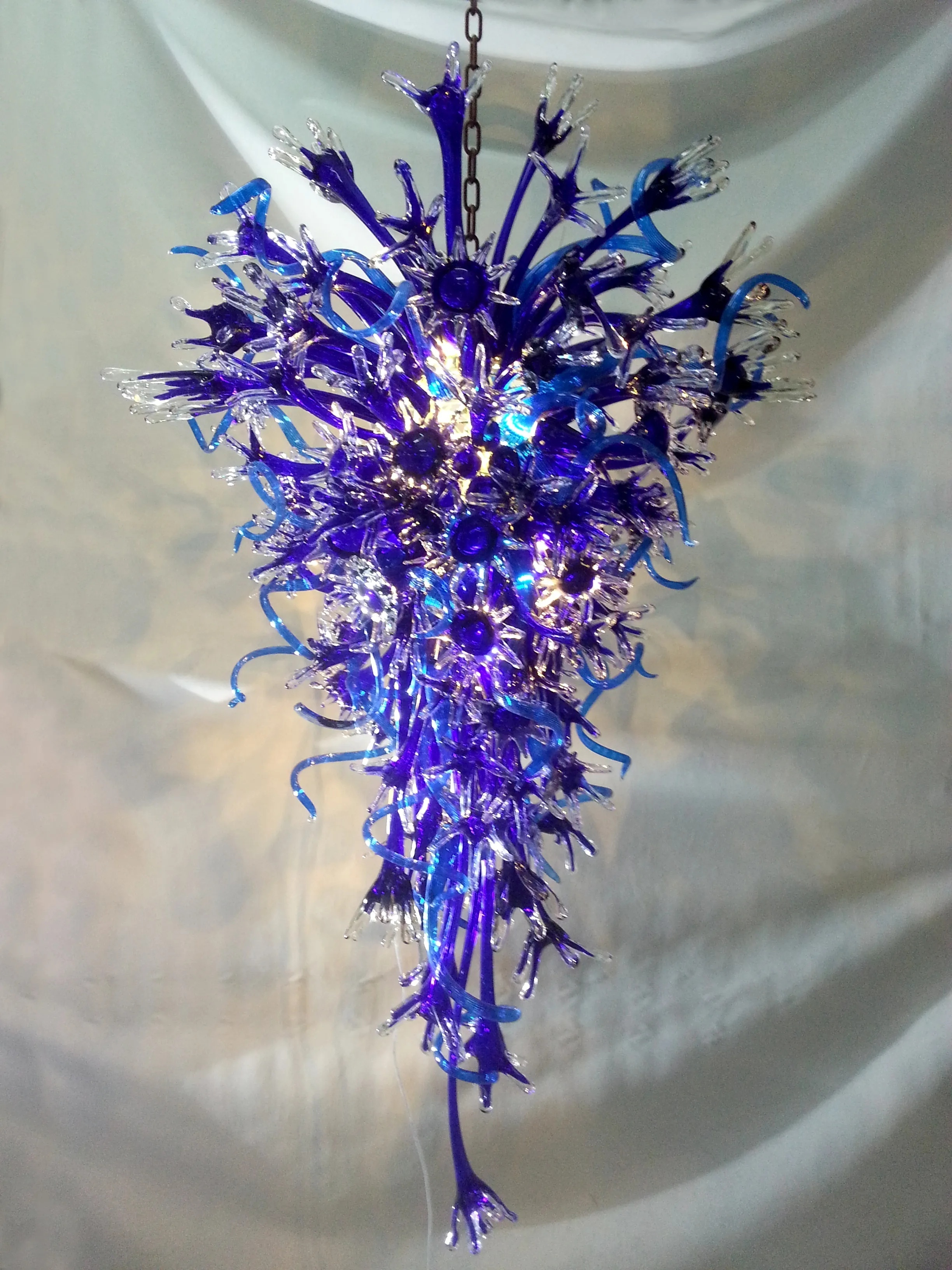 Luxury Blue Chihuly Style Murano Glass Chandelier Large Lighting Fixtures for Staircase Hotel Villa Lobby Home LIght