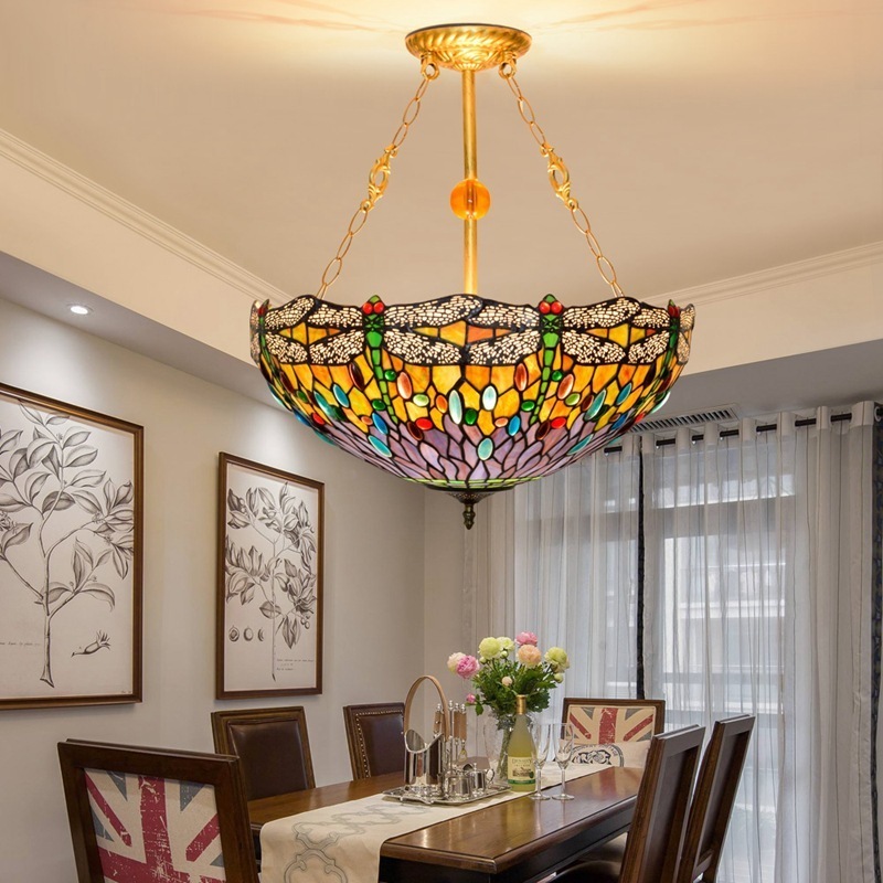 New popular glass mosaic ceiling lamp with vintage pattern glass lamp shade