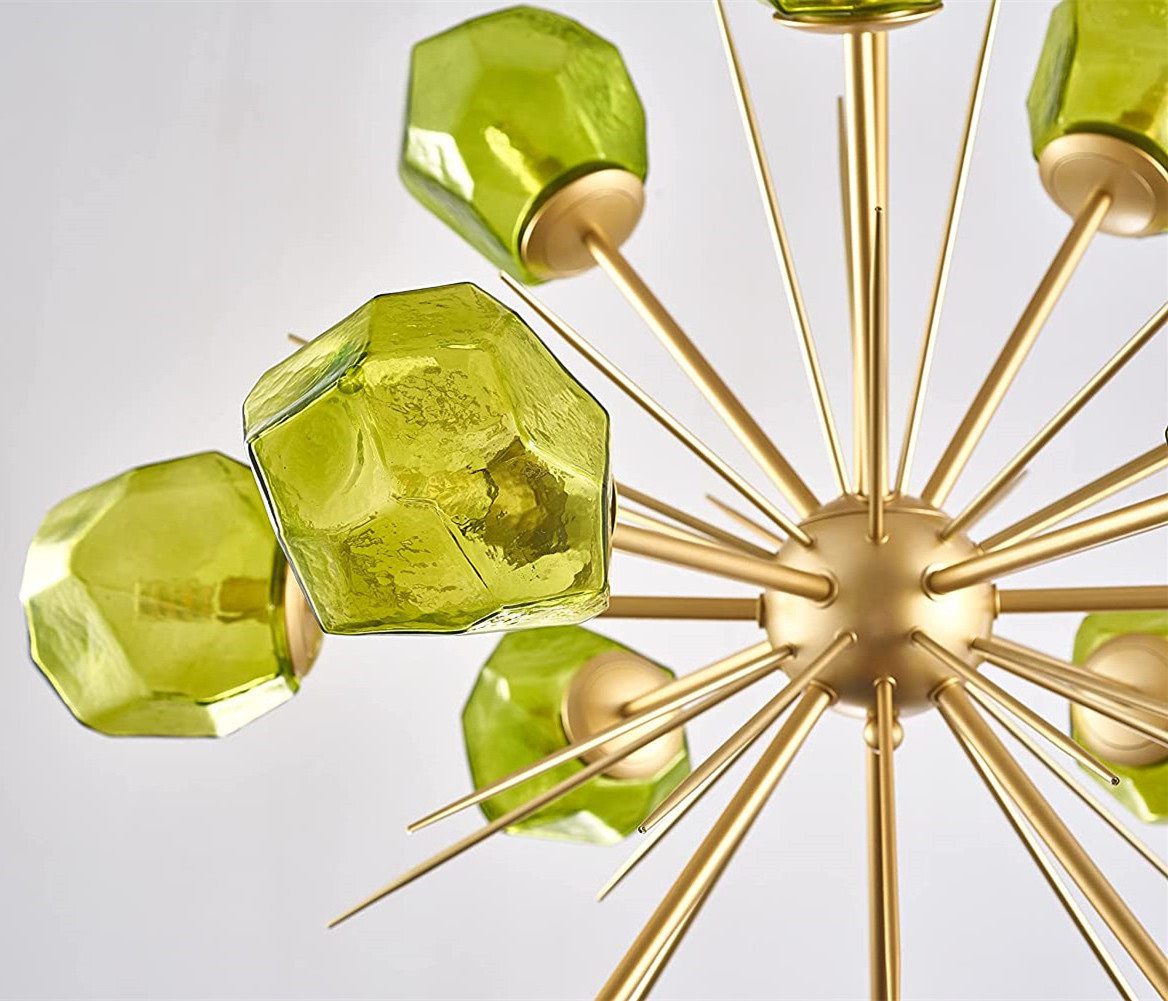 Green Chandelier Luster Light Fixture Modern 32in Foyer Chandelier Crystal Pendant Ceiling Light for Entryway Living Room Hall