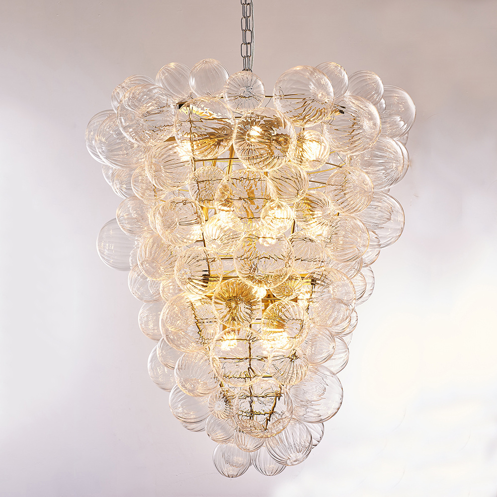 Longree Clear Ball Indoor Lamp Swirled Texture Glass Bubble Chandeliers LED Big Chandelier Lighting Home Staircase Hallway Entry