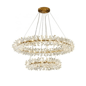 Gold Modern Chandelier LED Crystal Snow Flower Chandelier Ring Circle Contemporary Pendant Light Fixture