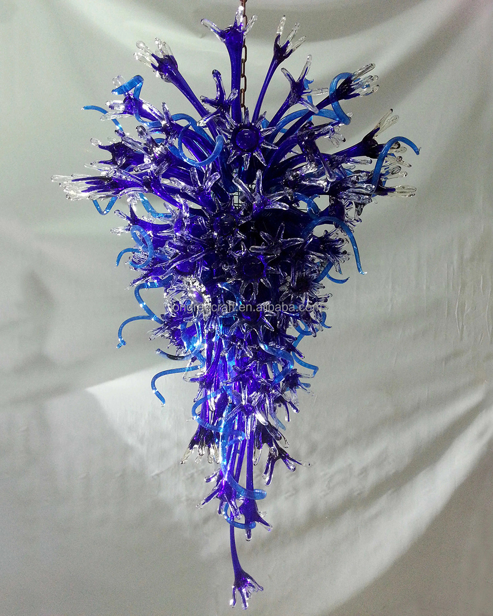 Luxury Blue Chihuly Style Murano Glass Chandelier Large Lighting Fixtures for Staircase Hotel Villa Lobby Home LIght